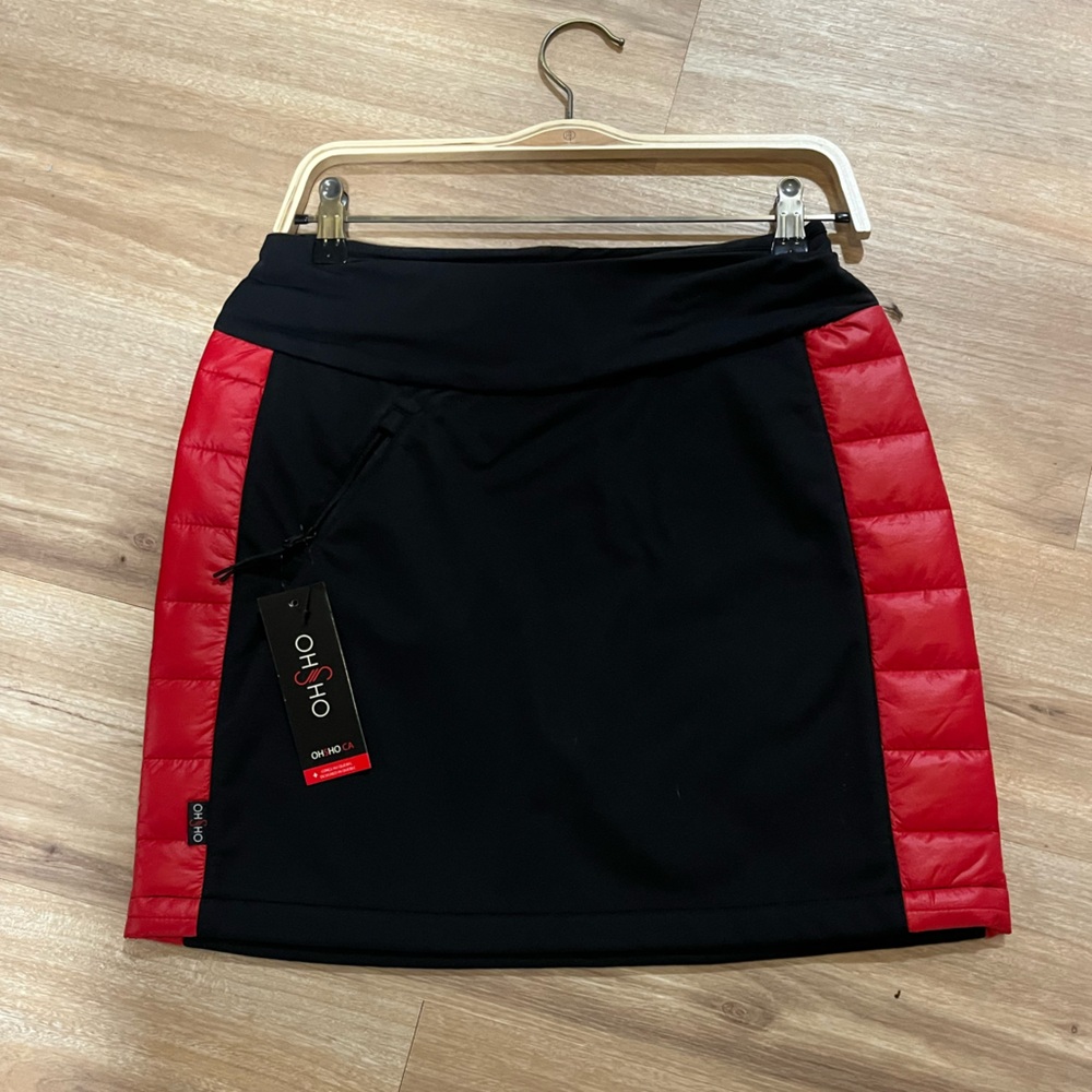 OHSHO Black Winter Skirt with Red Quilted Trim